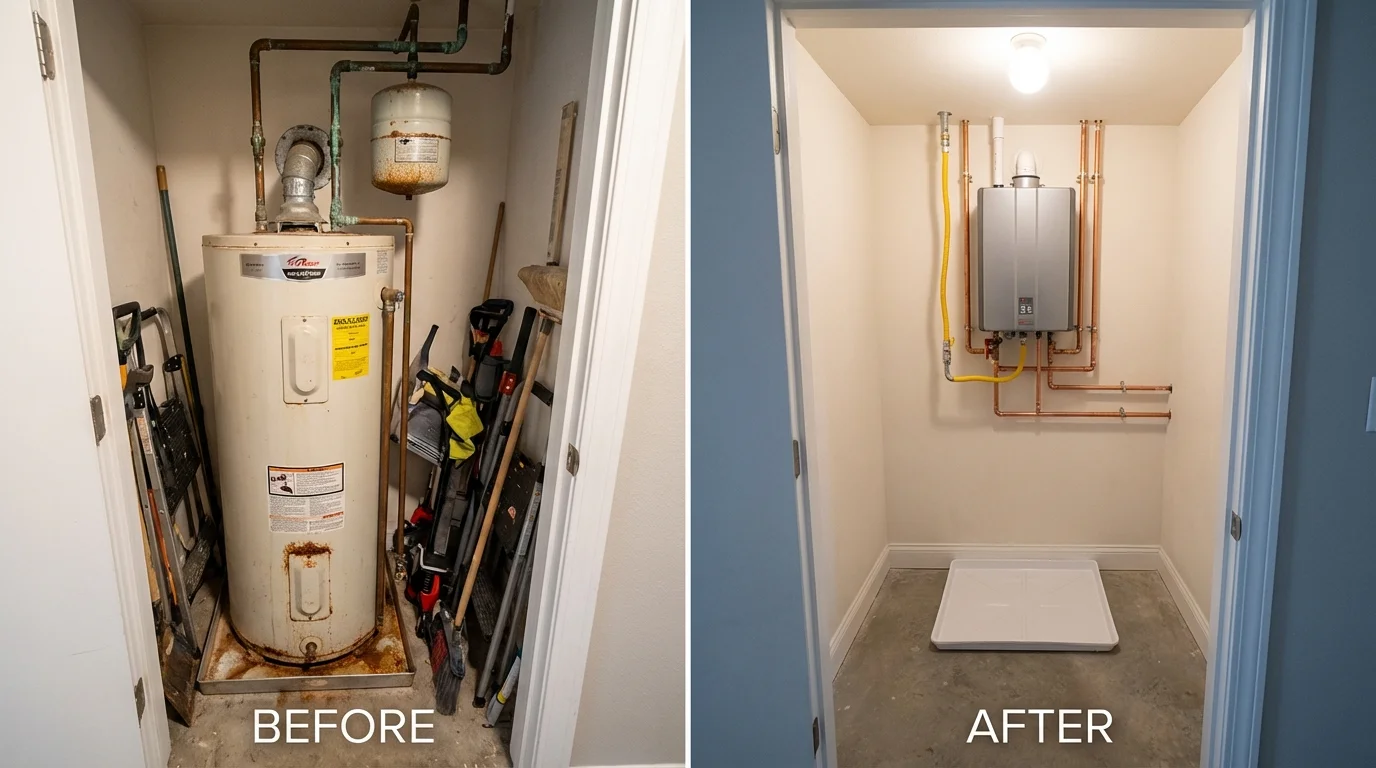 Tank water heater versus wall-mounted tankless unit comparison for Romeo, MI homeowners